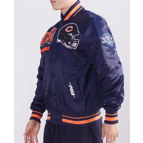 Chicago Bears Mashup Classic Rib Navy Full-Snap Satin Jacket