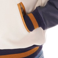 Wool Off-White Varsity Jacket with Purple Leather Sleeves for Men