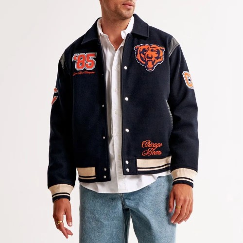 1985 Chicago Bears Super Bowl Champions Varsity Navy Wool Jacket