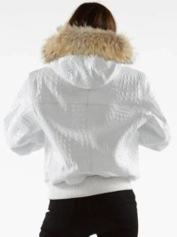 Pelle Pelle White Encrusted Script Leather Fur Hood Jacket