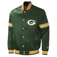 Men’s Green Bay Packers Starter Green Midfield Satin Full-Snap Varsity Jacket